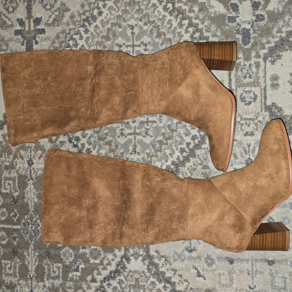 Amazon Tan Heeled Boots Knee-High Suede